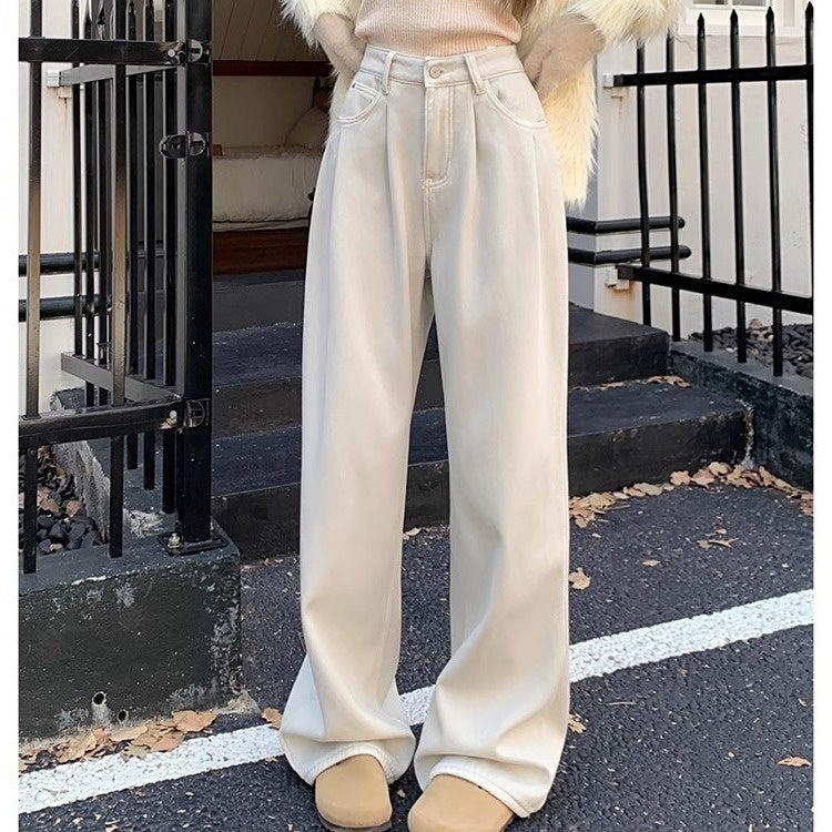 Light Blue High Waist Slimming And Straight Versatile Mop Pants
